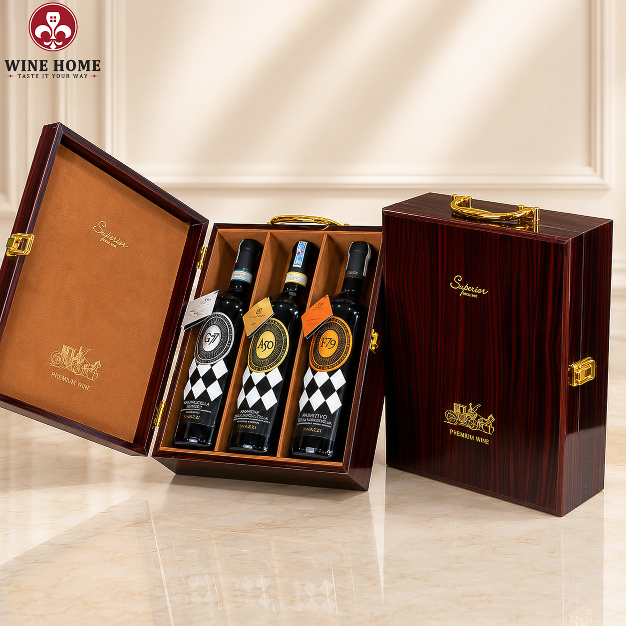 Hộp Quà Rượu Vang 3 Chai BST Tinazzi Generation Hộp Gỗ Sơn Mài | Rượu Vang Wine Home Hộp Quà Rượu Vang 3 Chai BST Tinazzi Generation Hộp Gỗ Sơn Mài