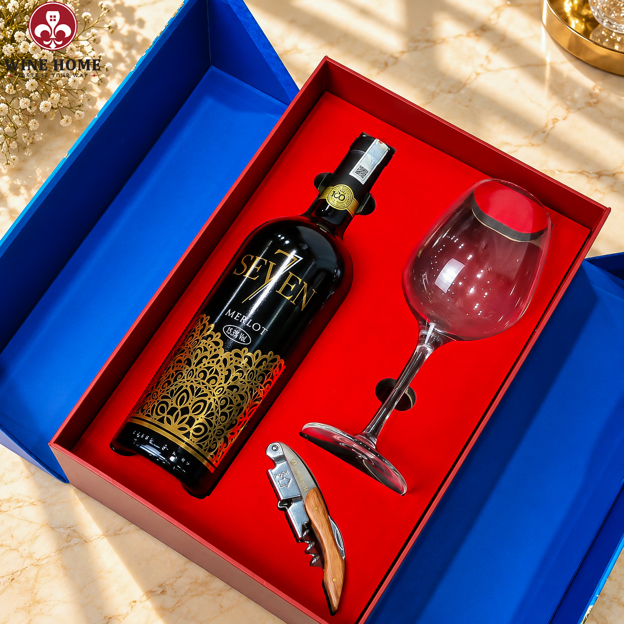 Hộp Quà Tết Rượu Vang Sắc Xuân Seven7 Merlot | Rượu Vang Wine Home Hộp Quà Tết Rượu Vang Sắc Xuân Seven7 Merlot