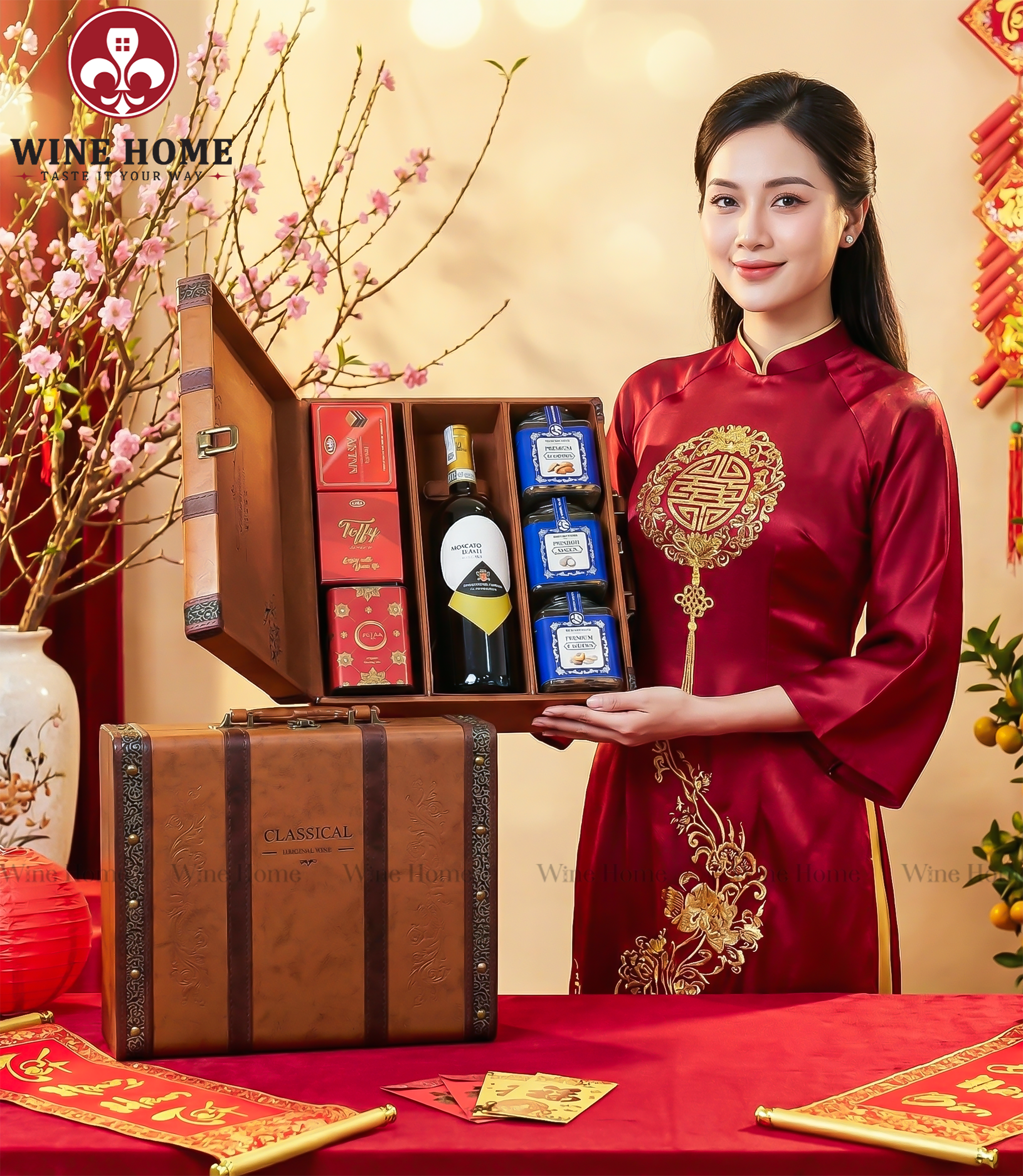 Wine Home – Giải Pháp Hộp Quà Tết Doanh Nghiệp Cao Cấp, Sang Trọng Và Ý Nghĩa | Rượu Vang Wine Home 3. Hộp Quà Rượu Vang Kèm Hạt Dinh Dưỡng – Sự Kết Hợp Tinh Tế Giữa Sang Trọng Và Quan Tâm